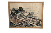 Mid-Century French Watercolour Painting 'Cycle Race in Antibes' By Pierre Provust