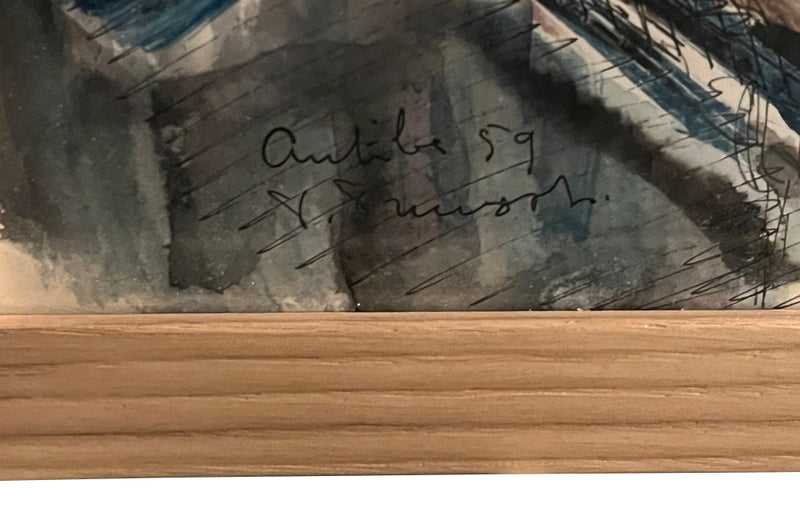 Mid-Century French Watercolour Painting 'Cycle Race in Antibes' By Pierre Provust