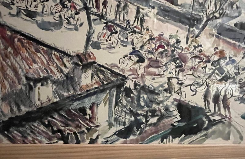 Mid-Century French Watercolour Painting 'Cycle Race in Antibes' By Pierre Provust
