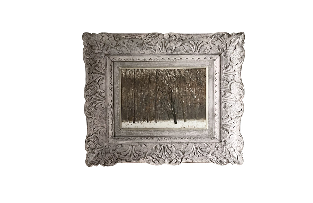 Mid-Century French Oil on Wood Painting 'Forest After Snowfall' by Henri Andre Martin