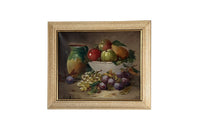 20th Century French Framed Still Life Painting with Fruit and Pottery Cruche