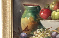 20th Century French Framed Still Life Painting with Fruit and Pottery Cruche