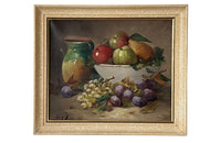 20th Century French Framed Still Life Painting with Fruit and Pottery Cruche
