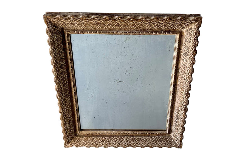 French carved painted antique framed mirror