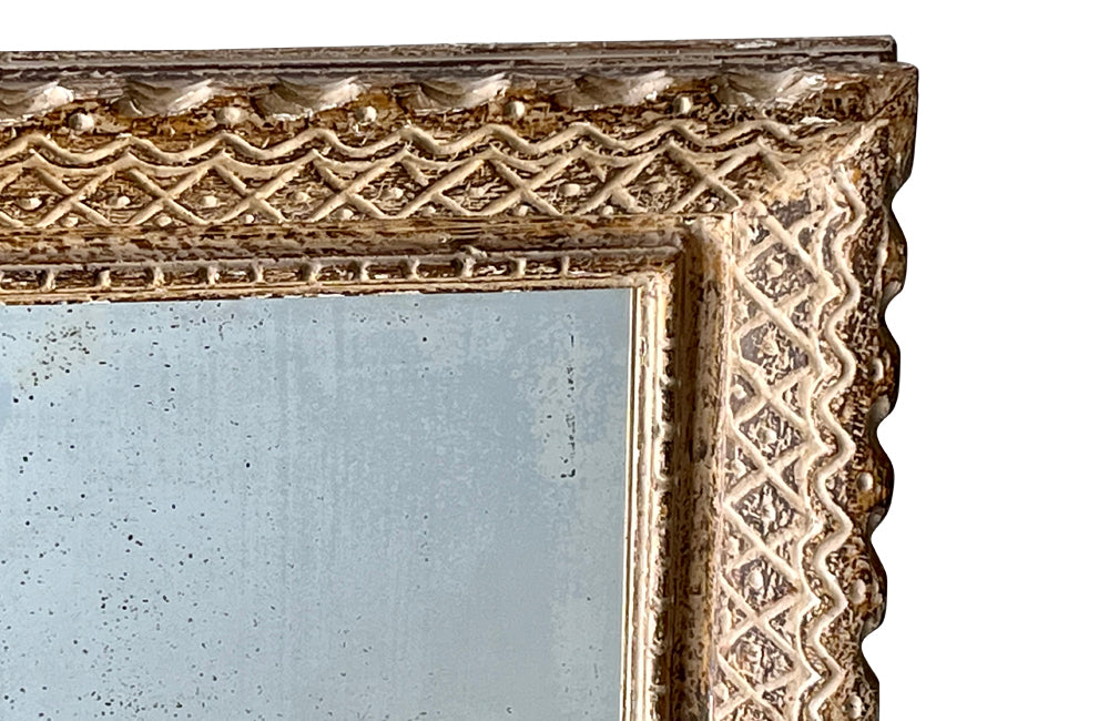 French carved painted antique framed mirror