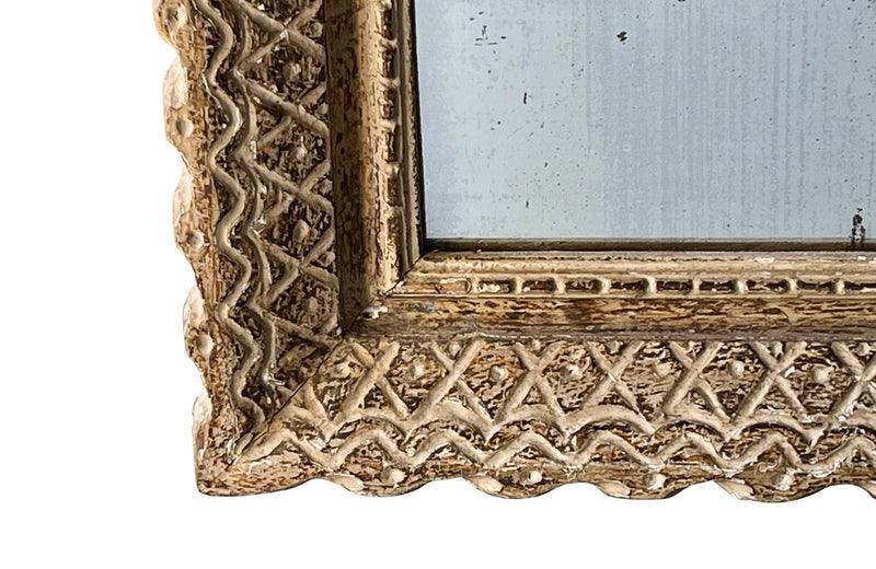 French carved painted antique framed mirror