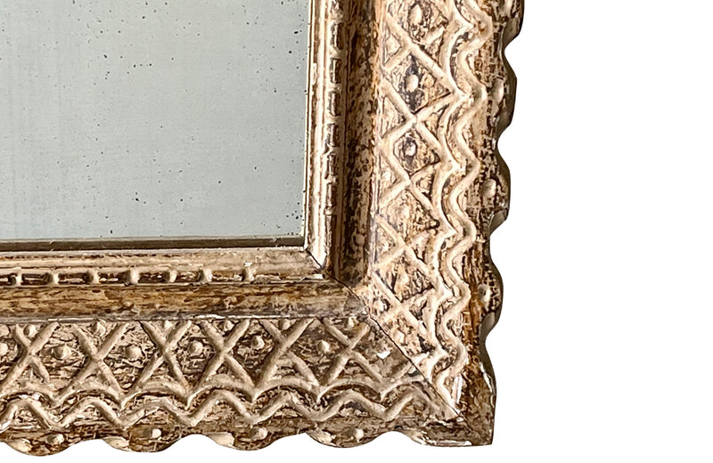 French carved painted antique framed mirror