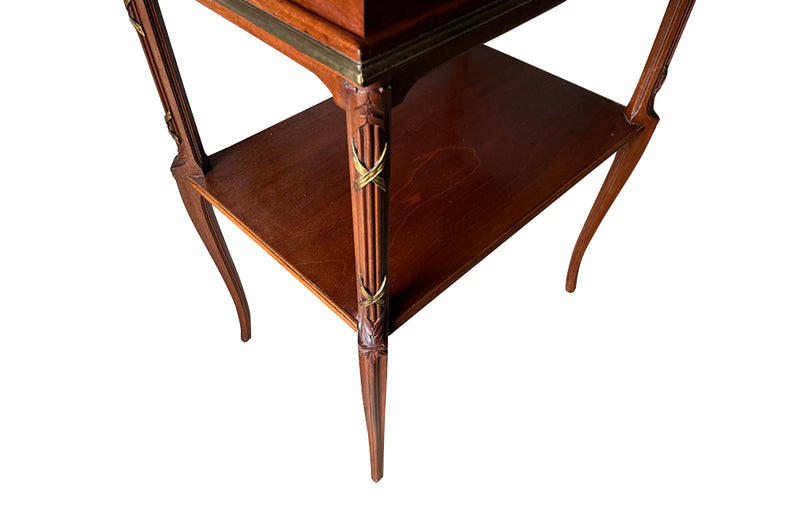 Antique mahogany side tray table with brass banding - French - Antique Side Table