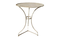 French iron garden table with pierced round top on tripod base with circular stretcher circa 1900