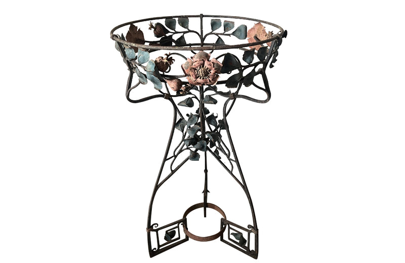 Tall French iron Art Deco plant stand