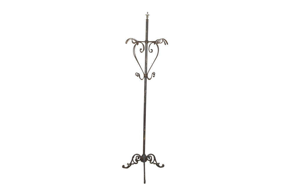 Tall late 19th Century French iron coat and hat rack.