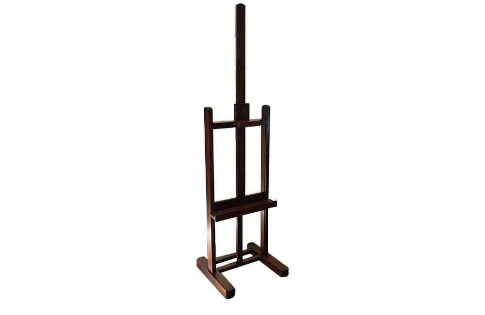 Early 20th Century French oak artist's easel bearing the brass label 'L. Berville Paris 25 Chausee d'Antin'.