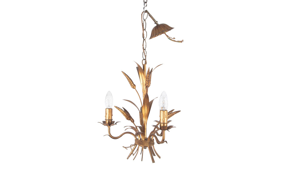 Mid century gilt tole wheat sheaf chandelier