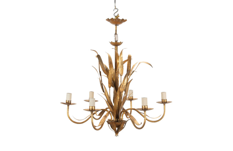 French mid 20th century gilt metal chandelier with foliate decoration - French antique chandeliers