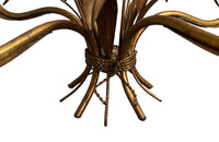 Mid-20th Century chandelier wheat sheaf design in gilt metal with polychrome white wheat ears. French Antique Chandeliers.