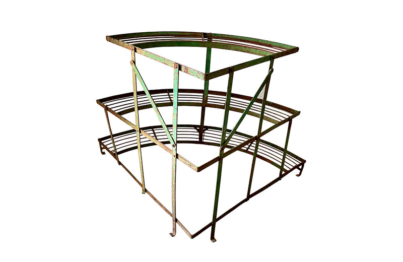 Vintage, painted, iron, corner plant stand with three tiers