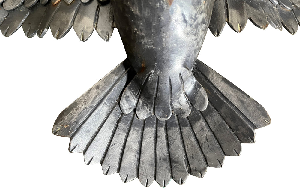 Unique forged iron sculpture of a dove in flight with hidden box