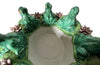 20th century glazed terracotta centrepiece in the form of a basket with seven open mouthed frogs on flowering water lily pads surrounding the rim. 