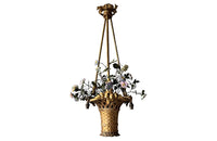 Beautiful, Italian Neo-Classical Revival gilt wood chandelier in the form of a hanging basket of flowers. 