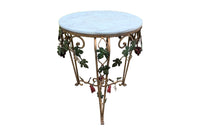 Mid century side table - Italian iron round gueridon table with marble top and decorative grapes and vine decoration. Mid Century Furniture - AD & PS Antiques