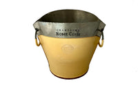 Large pewter champagne bucket encased in leather with ringed handles for Lanson Champagne