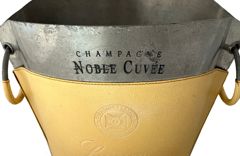 Large pewter champagne bucket encased in leather with ringed handles for Lanson Champagne