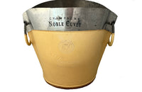 Large pewter champagne bucket encased in leather with ringed handles for Lanson Champagne