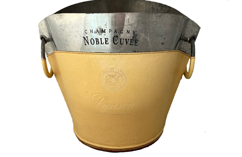 Large pewter champagne bucket encased in leather with ringed handles for Lanson Champagne