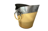 Large pewter champagne bucket encased in leather with ringed handles for Lanson Champagne