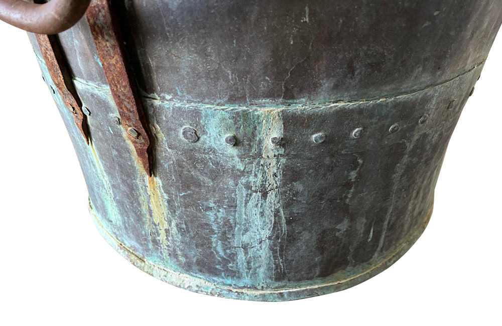 Large French riveted copper vat with wrought iron side handles. AD & PS Antiques