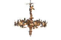 Large mid-century gilt metal Spanish hanging light with floral and foliate decoration.