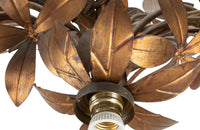 Large mid-century gilt metal Spanish hanging light with floral and foliate decoration.