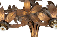 Large mid-century gilt metal Spanish hanging light with floral and foliate decoration.