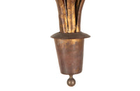 Large mid-century gilt metal Spanish hanging light with floral and foliate decoration.