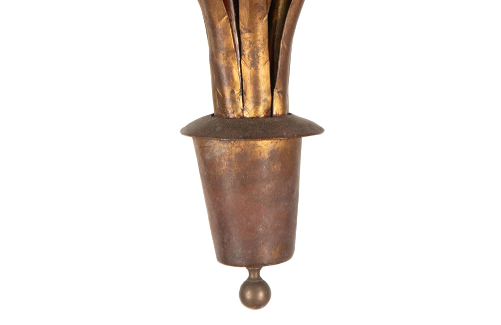 Large mid-century gilt metal Spanish hanging light with floral and foliate decoration.