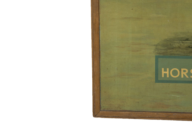 Large mid-20th Century English painted pub sign titled 'The Horse and Jockey'. Signed by the artist, S.Brewin 