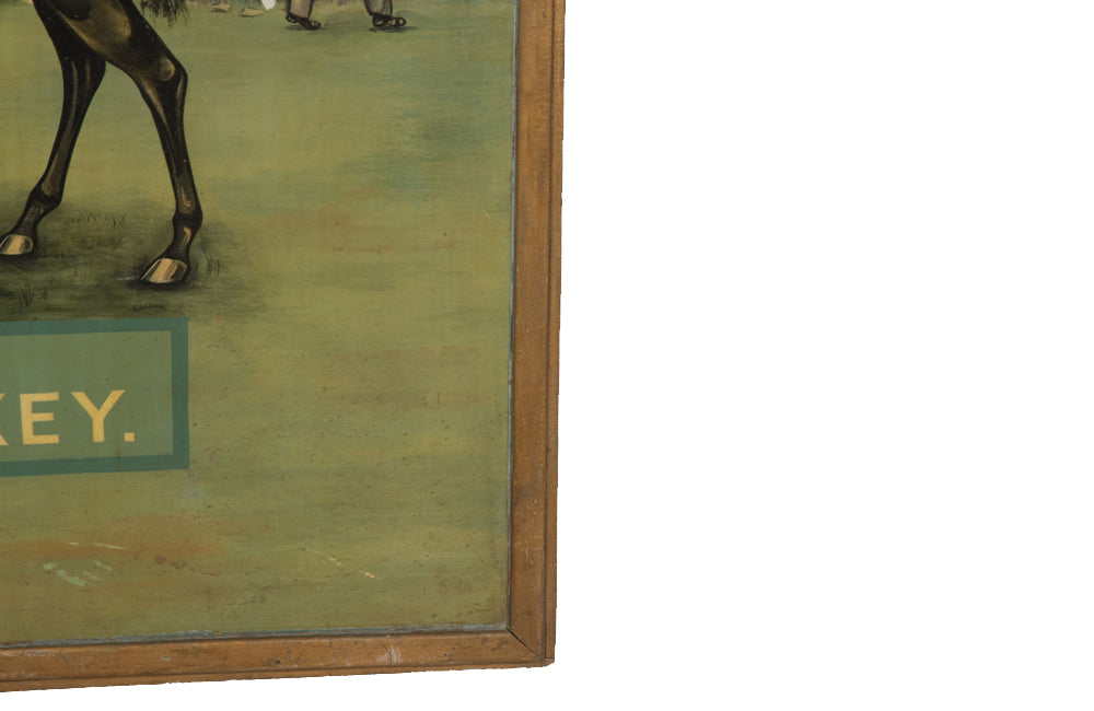 Large mid-20th Century English painted pub sign titled 'The Horse and Jockey'. Signed by the artist, S.Brewin 