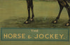 Large mid-20th Century English painted pub sign titled 'The Horse and Jockey'. Signed by the artist, S.Brewin 