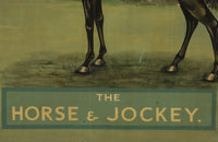 Large mid-20th Century English painted pub sign titled 'The Horse and Jockey'. Signed by the artist, S.Brewin 