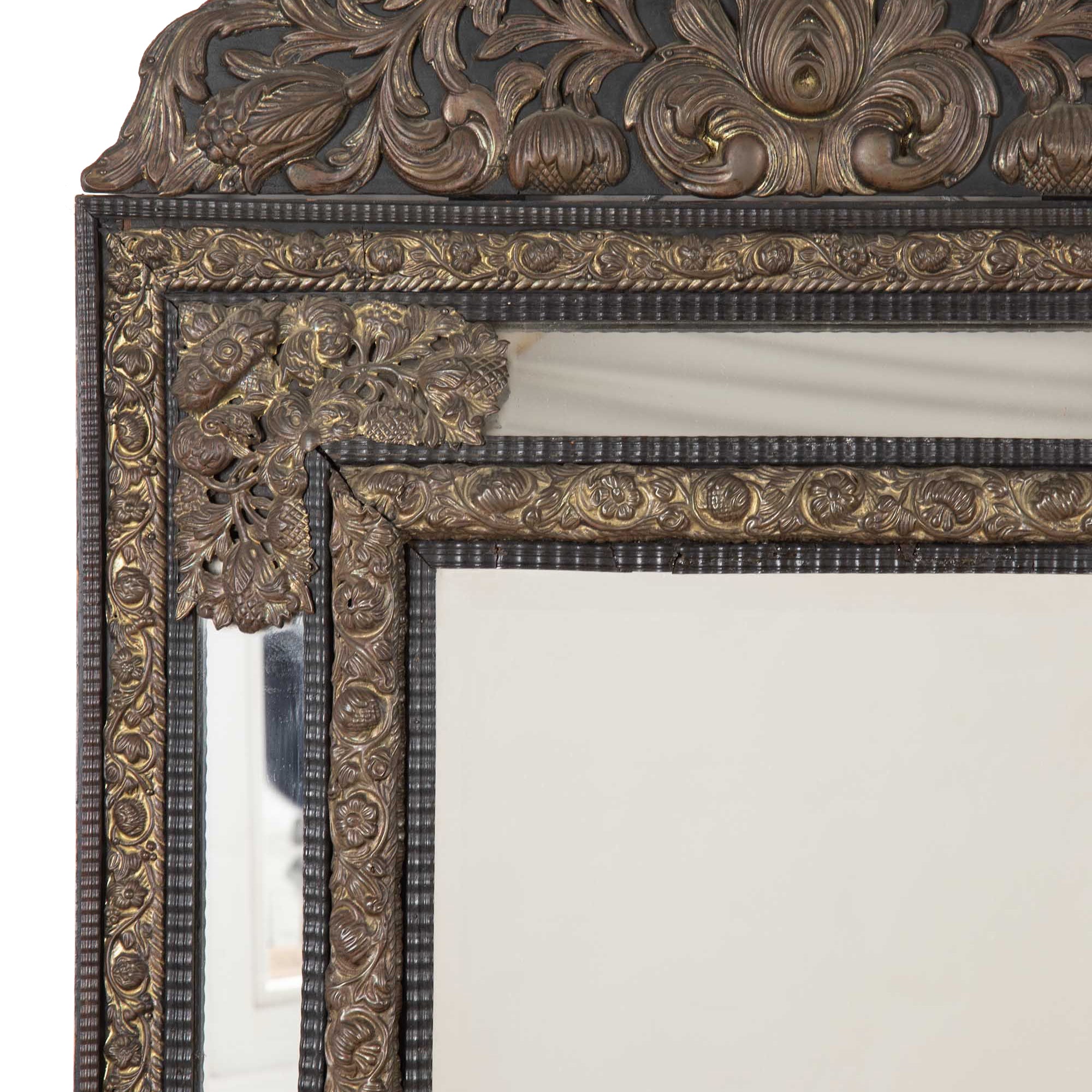 LARGE LATE 19TH CENTURY FRENCH CUSHION MIRROR WITH FLORAL MOTIFS