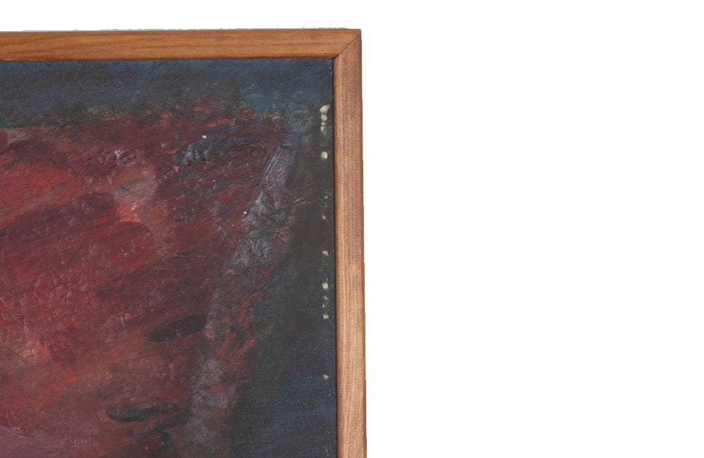 Large Mid-Century French oil on canvas painting of a seated female in gartered stockings wearing a pink satin and lace slip signed by the artist Jean Perret to the lower left in a simple wooden frame