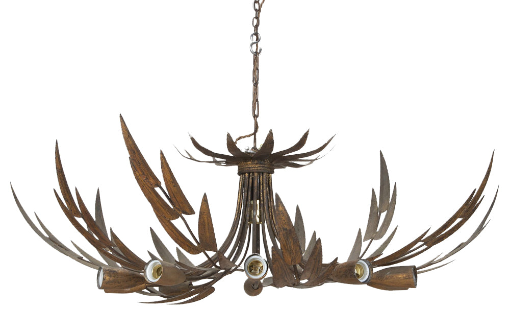 Large Mid-Century Spanish foliate ceiling light with eight branched bulb holders.