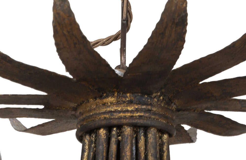 Large Mid-Century Spanish foliate ceiling light with eight branched bulb holders.