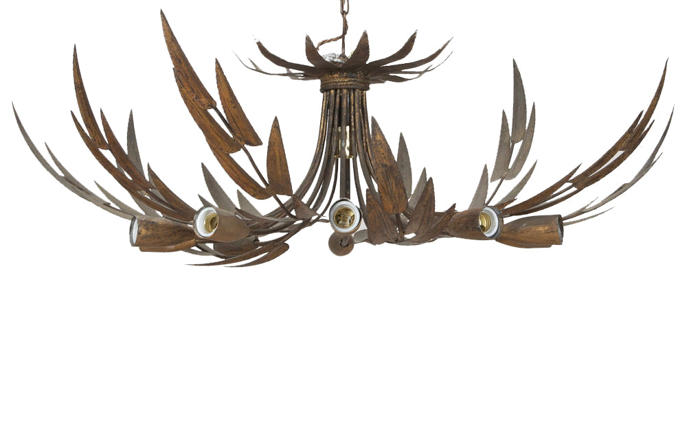 Large Mid-Century Spanish foliate ceiling light with eight branched bulb holders.