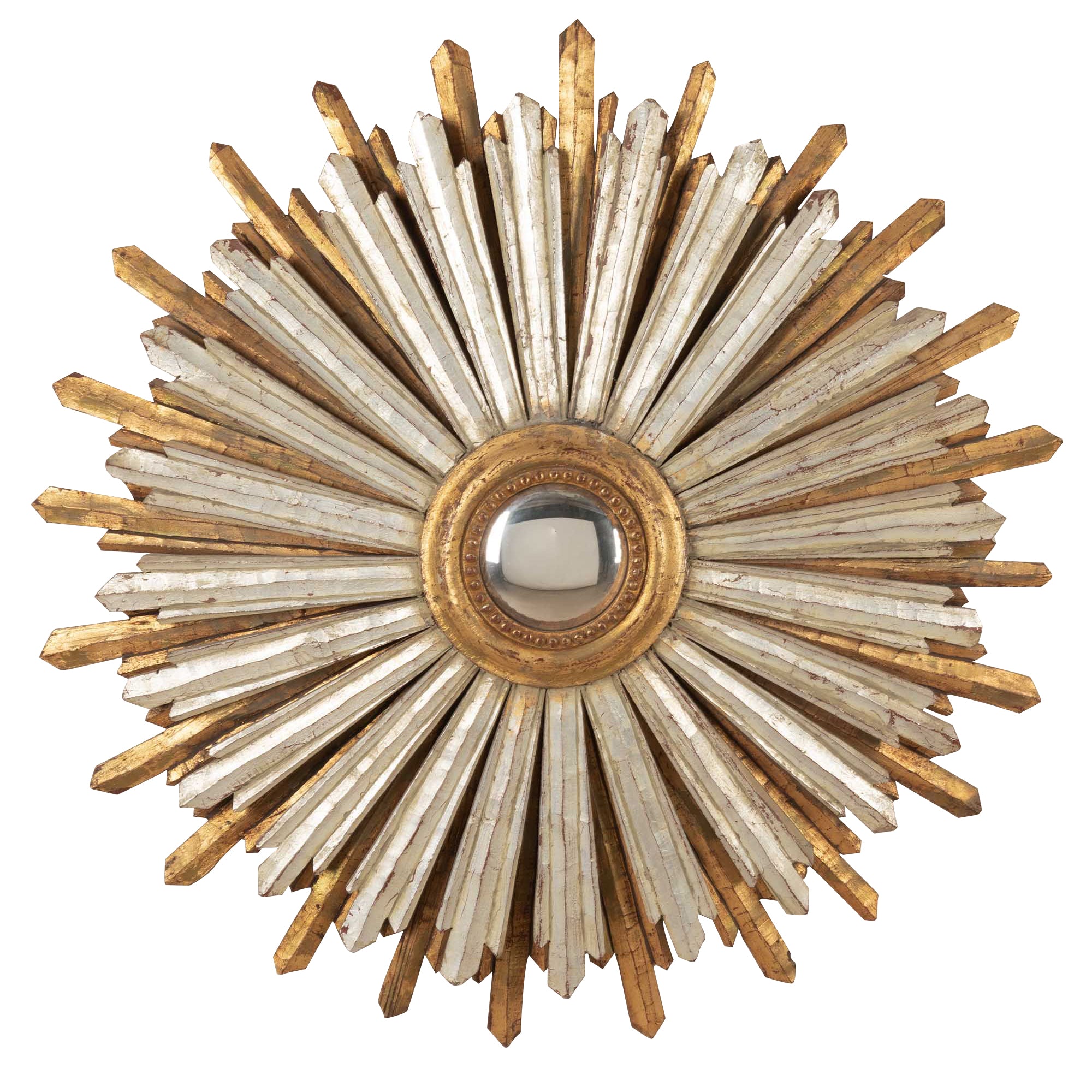 Large Mid-Century Spanish Sunburst Convex Mirror