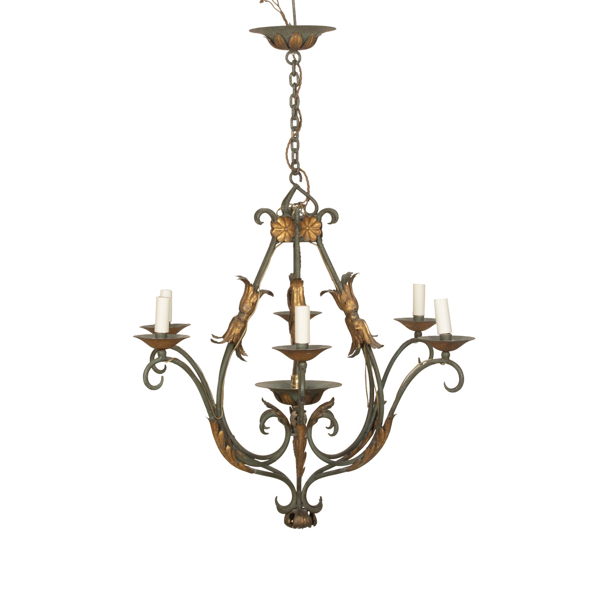 Large Early 20th Century French Wrought Iron Chandelier