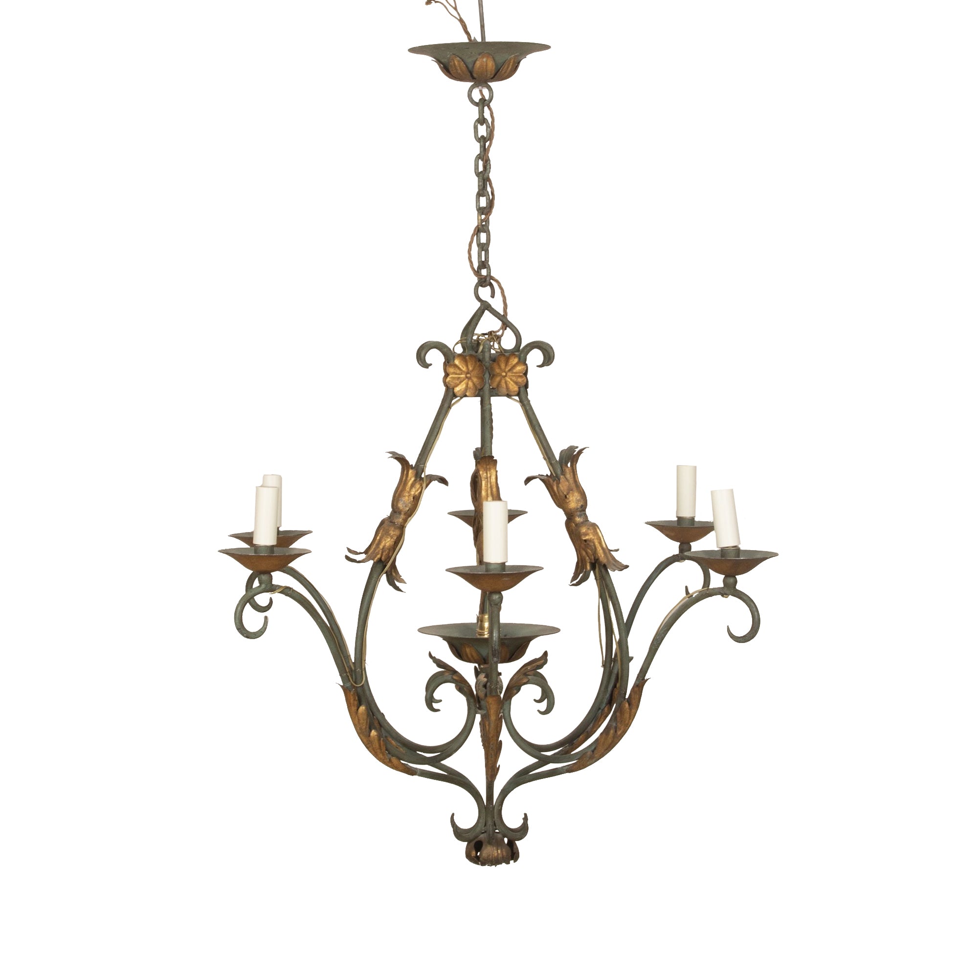 Large Early 20th Century French Wrought Iron Chandelier