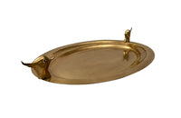 Large Mid-Century French Brass Oval Tray with Lapwing Handles