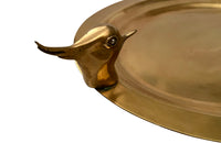 Large Mid-Century French Brass Oval Tray with Lapwing Handles
