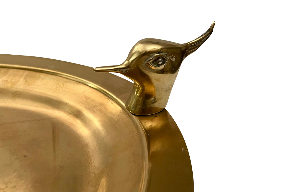 Large Mid-Century French Brass Oval Tray with Lapwing Handles